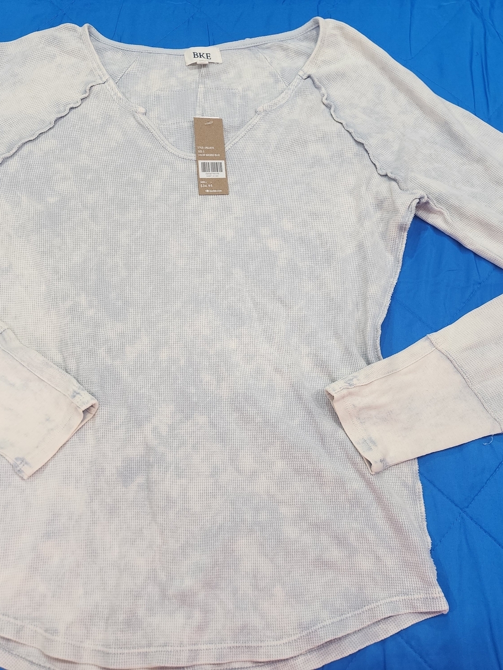 BKE Pale Pink Washed Waffle Long Sleeve Tee